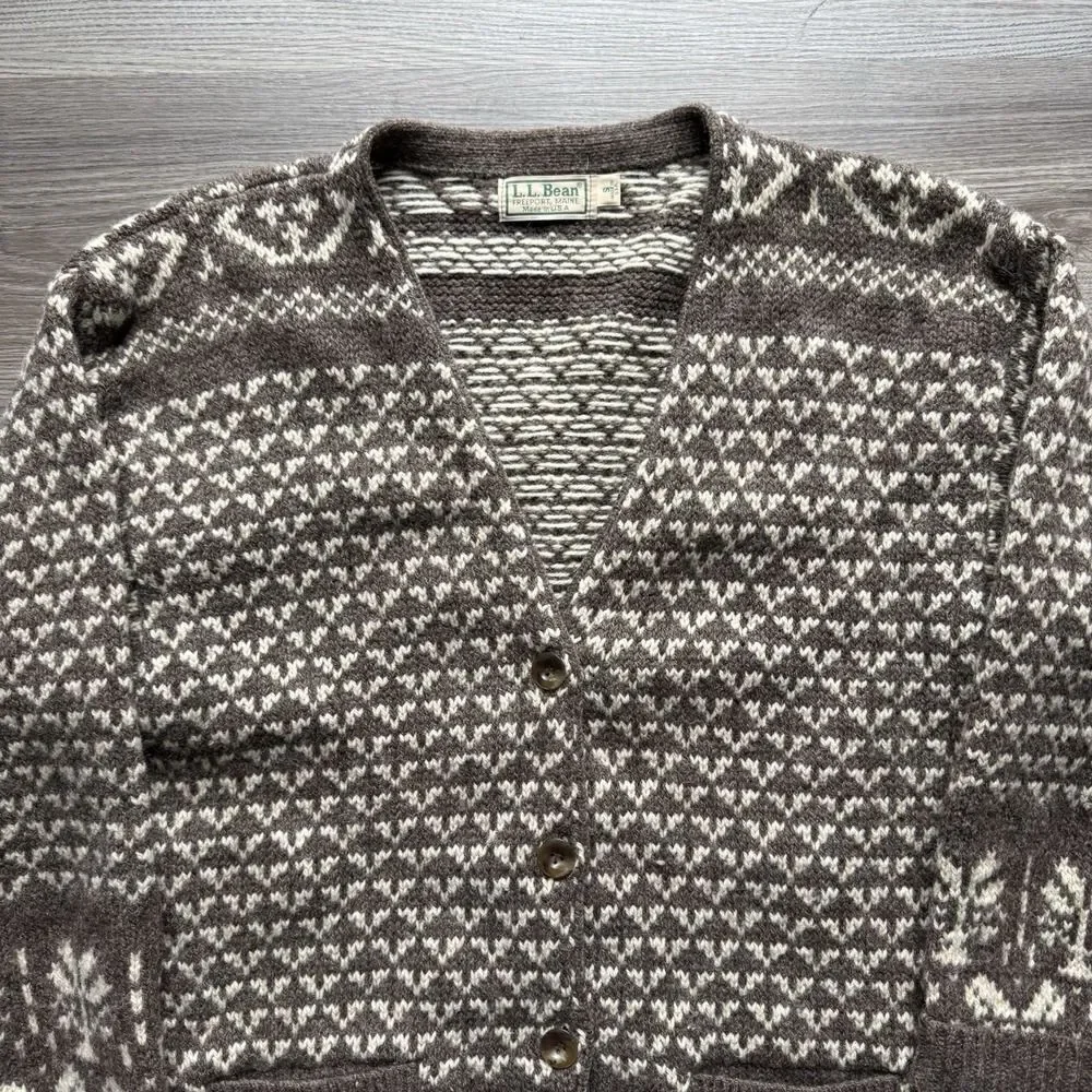 Vintage LL Bean Cardigan Sweater Mens Small S Wool Birdseye Fair Isle USA